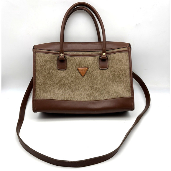 Vintage 90s Guess Taupe Brown Genuine Pebble Leather Large Shoulder Bag Purse - Picture 1 of 16